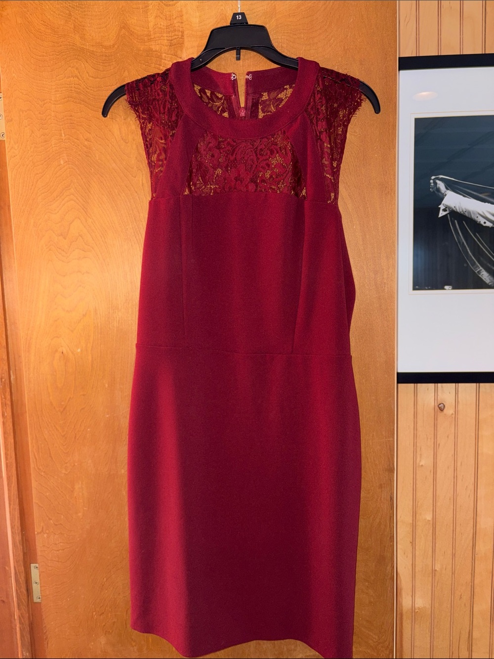 Sleeveless Lace Yoke Sheath Dress in Wine
